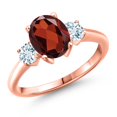 thumbnail image 1 of Gem Stone King 18K Rose Gold Plated Silver Red Garnet and Sky Blue Aquamarine Engagement Ring for Women | 2.63 Cttw | Oval 9X7MM | Gemstone January Birthstone | Size 9, 1 of 6