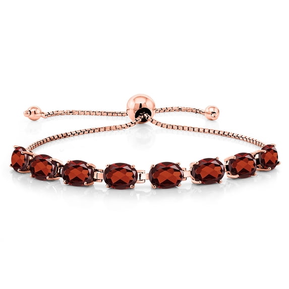 Gem Stone King 18K Rose Gold Plated Silver Red Garnet Tennis Bracelet for Women (6.96 Cttw, Gemstone January Birthstone, Oval 7X5MM, Fully Adjustable up to 9 inch)
