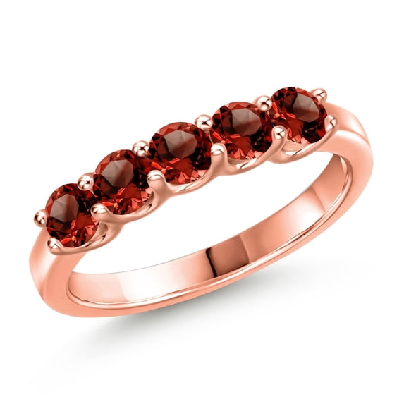 Gem Stone King 18K Rose Gold Plated Silver Red Garnet Wedding-Bands Ring for Women | 1.00 Cttw | Round 3.5MM | Gemstone January Birthstone | Size 7
