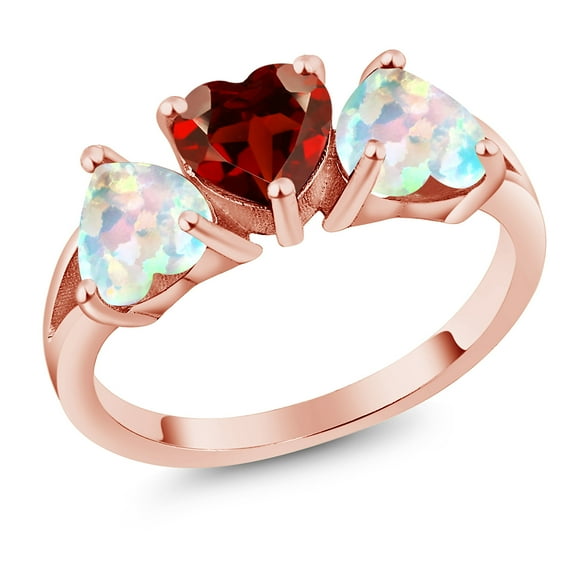 Gem Stone King 18K Rose Gold Plated Silver Red Garnet and White Simulated Opal Ring for Women | 2.50 Cttw | Gemstone Birthstone (Size 5)