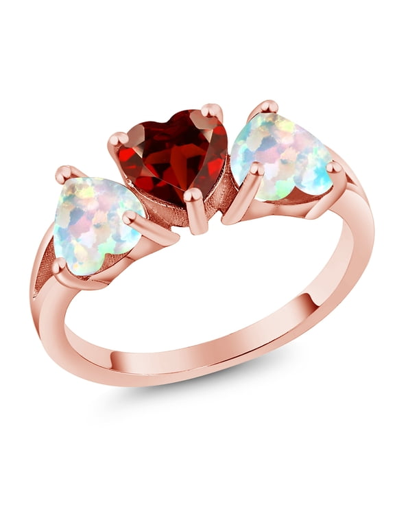 18K Rose Gold Plated Silver Red Garnet and White Simulated Opal Ring for Women | 2.50 Cttw | Gemstone Birthstone (Size 5)