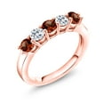 thumbnail image 1 of Gem Stone King 18K Rose Gold Plated Silver Red Garnet and White Topaz 5-Stone Wedding Anniversary Band Ring for Women (1.03 Cttw, Gemstone January Birthstone, Size 6), 1 of 3