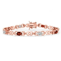 Gem Stone King 18K Rose Gold Plated Silver Red Garnet and Lab Grown Diamond Bracelet for Women | 4.29 Cttw | Gemstone January Birthstone | Oval 6X4MM | Length 7.25 inches