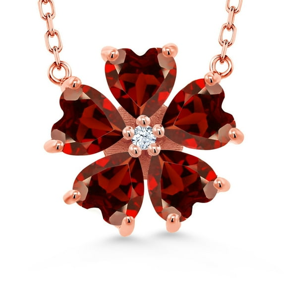 Gem Stone King 18K Rose Gold Plated Silver Red Garnet and White Zirconia Pendant Necklace for Women (5.03 Cttw, Heart Shape 6MM, with 18 inch Chain)