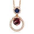 thumbnail image 1 of Gem Stone King 18K Rose Gold Plated Silver Red Rhodolite Garnet and Blue Sapphire Pendant Necklace for Women (1.95 Cttw, Gemstone January Birthstone, Round 6MM and 4MM), 1 of 3