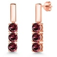thumbnail image 1 of Gem Stone King 18K Rose Gold Plated Silver Red Rhodolite Garnet Drop Dangle Earrings for Women | 1.80 Cttw | Gemstone January Birthstone | Round 5MM, 1 of 6