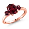 thumbnail image 1 of Gem Stone King 18K Rose Gold Plated Silver Red Rhodolite Garnet Engagement Ring for Women | 2.74 Cttw | Oval 9X7MM | Gemstone January Birthstone | Size 8, 1 of 6