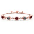 thumbnail image 1 of Gem Stone King 18K Rose Gold Plated Silver Red Rhodolite Garnet and Green Mystic Topaz Bracelet for Women | 4.70 Cttw | Gemstone January Birthstone | Oval 7X5MM | Fully Adjustable 9 inch, 1 of 6