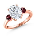 thumbnail image 1 of Gem Stone King 18K Rose Gold Plated Silver Red Rhodolite Garnet Ring Set with Moissanite (3.74 Cttw), 1 of 7