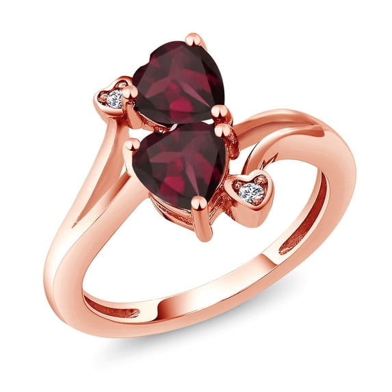 Gem Stone King 18K Rose Gold Plated Silver Red Rhodolite Garnet and White Lab Grown Diamond Ring for Women (1.47 Cttw, Heart Shape 6MM, Gemstone January Birthstone, Available in Size 5, 6, 7, 8, 9)