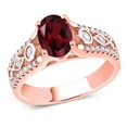 thumbnail image 1 of Gem Stone King 18K Rose Gold Plated Silver Red Rhodolite Garnet and White Zirconia Engagement Ring for Women | 1.91 Cttw | Oval 8X6MM | Gemstone January Birthstone | Size 8, 1 of 4