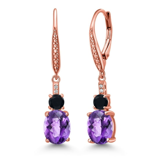 Gem Stone King 18K Rose Gold Plated Silver Red Rhodolite Garnet and White Lab Grown Diamond Dangle Earrings for Women (4.77 Cttw, Oval 9X7MM)