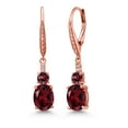 thumbnail image 1 of Gem Stone King 18K Rose Gold Plated Silver Red Rhodolite Garnet and White Lab Grown Diamond Dangle Earrings for Women (4.77 Cttw, Oval 9X7MM), 1 of 4