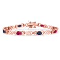 thumbnail image 1 of Gem Stone King 18K Rose Gold Plated Silver Red Ruby and Blue Sapphire and Lab Grown Diamond Bracelet for Women | 4.63 Cttw | Gemstone July Birthstone | Oval 6X4MM | Length 7.25 inches, 1 of 6