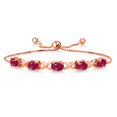 thumbnail image 1 of Gem Stone King 18K Rose Gold Plated Silver Red Ruby Bracelet for Women (5.00 Cttw, Gemstone July Birthstone, Oval 7X5MM, Fully Adjustable up to 9 inches), 1 of 5