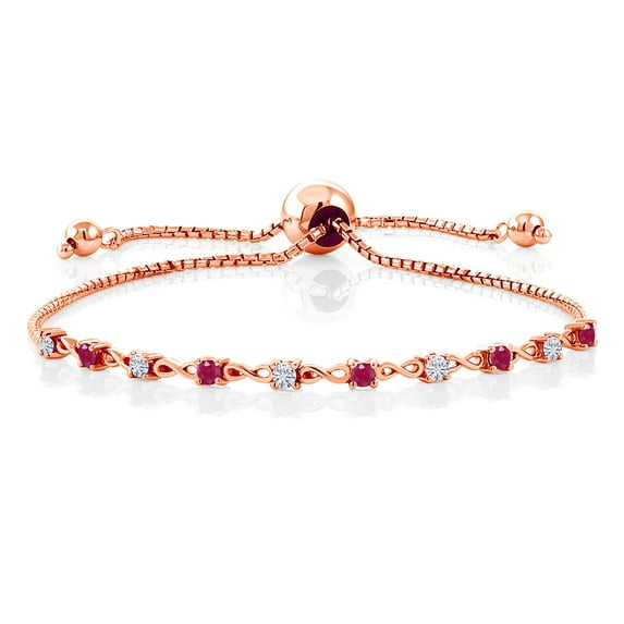 Gem Stone King 18K Rose Gold Plated Silver Red Ruby Bracelet for Women Set with Moissanite (0.63 Cttw)