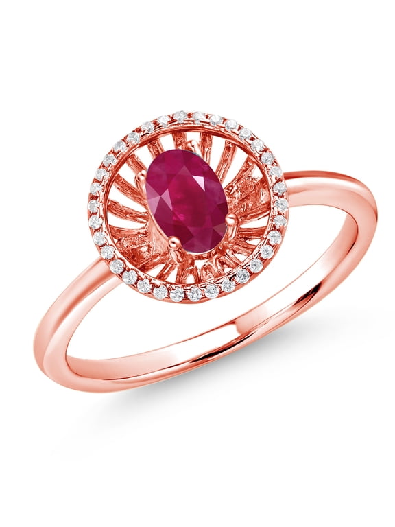 18K Rose Gold Plated Silver Red Ruby Ring for Women (1.08 Cttw, Oval 6X4MM, Gemstone July Birthstone, Size 7)