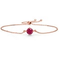 thumbnail image 1 of Gem Stone King 18K Rose Gold Plated Silver Red Ruby Solitaire Bracelet for Women (1.00 Cttw, Round Cut 6MM), 1 of 3