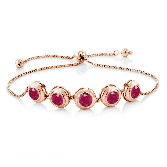 Gem Stone King 18K Rose Gold Plated Silver Red Ruby Tennis Bracelet for Women (5.00 Cttw, Round 6MM, Gemstone July Birthstone, Fully Adjustable up to 9 inch)