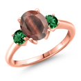 thumbnail image 1 of Gem Stone King 18K Rose Gold Plated Silver Red Tiger Eye and Green Nano Emerald Engagement Ring for Women | 2.10 Cttw | Oval 9X7MM | Gemstone Birthstone | Size 8, 1 of 6