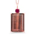 thumbnail image 1 of Gem Stone King 18K Rose Gold Plated Silver Red Tiger Eye and Red Created Ruby Pendant Necklace for Women (12.25 Cttw, Emerald Cut 18X13MM, With 18 inch Silver Chain), 1 of 4