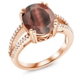 thumbnail image 1 of Gem Stone King 18K Rose Gold Plated Silver Red Tiger Eye Ring for Women (4.48 Cttw, Oval 12X10MM, Gemstone Birthstone, Available in Size 5, 6, 7, 8, 9), 1 of 4