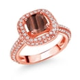 thumbnail image 1 of Gem Stone King 18K Rose Gold Plated Silver Red Tiger Eye and White Moissanite Engagement Ring for Women (1.63 Cttw, Cushion 6MM, Gemstone, Size 5), 1 of 4