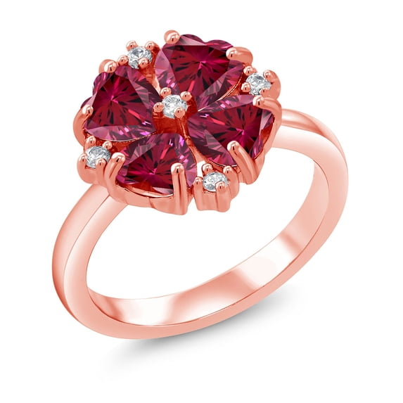 Gem Stone King 18K Rose Gold Plated Silver Red Zirconia Ring for Women (1.84 Cttw, Heart Shape 5MM, Gemstone Birthstone, Size 5)