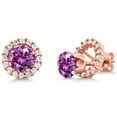 thumbnail image 1 of Gem Stone King 18K Rose Gold Plated Silver Removable Jacket Stud Earrings Set with Fancy Purple Zirconia, 1 of 6