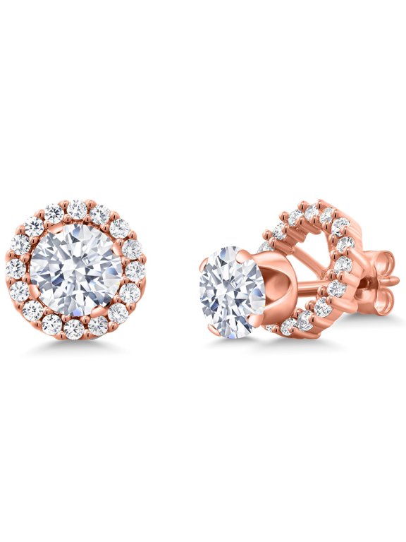 18K Rose Gold Plated Silver Removable Jacket Stud Earrings Set with White Zirconia