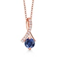 thumbnail image 1 of Gem Stone King 18K Rose Gold Plated Silver Ribbon Pendant with Chain Created Sapphire Moissanite (1.15 Cttw), 1 of 3
