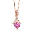 thumbnail image 1 of Gem Stone King 18K Rose Gold Plated Silver Ribbon Pendant with Chain Created Sapphire Moissanite (1.15 Cttw), 1 of 3