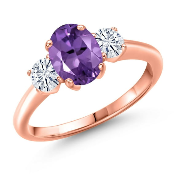 Gem Stone King 18K Rose Gold Plated Silver Ring Amethyst Moissanite (1.61 Cttw)