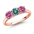 thumbnail image 1 of Gem Stone King 18K Rose Gold Plated Silver Blue Moissanite and Pink Moissanite Engagement Ring for Women | 1.50 Cttw | Round 5MM | Gemstone Birthstone | Size 7, 1 of 6