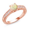 thumbnail image 1 of Gem Stone King 18K Rose Gold Plated Silver Ring Round Cabochon White Ethiopian Opal and Moissanite (0.71 Cttw, Size 8), 1 of 5