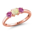 thumbnail image 1 of Gem Stone King 18K Rose Gold Plated Silver White Ethiopian Opal and Pink Moissanite Engagement Ring for Women | 0.76 Cttw | Round Cabochon 5MM | Gemstone October Birthstone | Size 6, 1 of 6