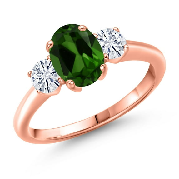 Gem Stone King 18K Rose Gold Plated Silver Ring Chrome Diopside Moissanite (1.66 Cttw)