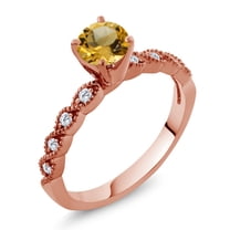 Gem Stone King 18K Rose Gold Plated Silver Ring Round Yellow Citrine and Moissanite (0.92 Cttw, Size 5)