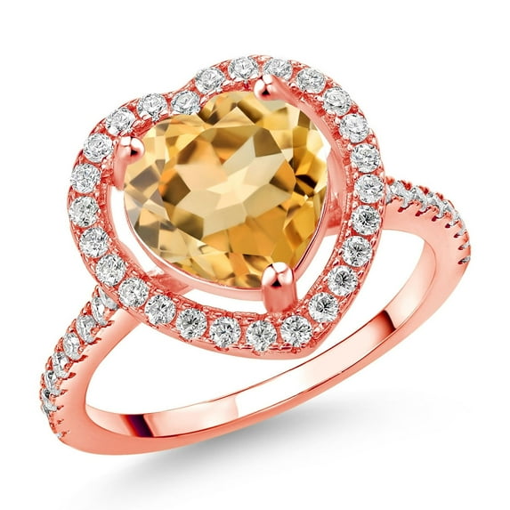 Gem Stone King 18K Rose Gold Plated Silver Ring Citrine Moissanite (3.94 Cttw)