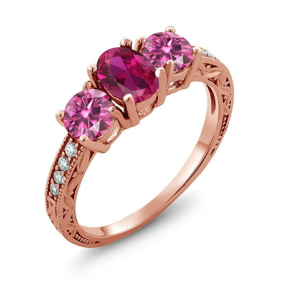 Gem Stone King 18K Rose Gold Plated Silver Ring Created Ruby Pink Moissanite (1.97 Cttw) (Size 5)