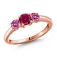 thumbnail image 1 of Gem Stone King 18K Rose Gold Plated Silver Red Created Ruby and Pink Moissanite Engagement Ring for Women | 1.06 Cttw | Round 5MM | Gemstone July Birthstone | Size 9, 1 of 6