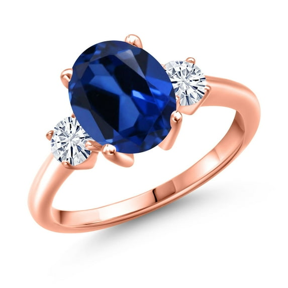 Gem Stone King 18K Rose Gold Plated Silver Ring Created Sapphire Moissanite (3.76 Cttw)