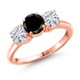thumbnail image 1 of Gem Stone King 18K Rose Gold Plated Silver Black Diamond and White Moissanite Engagement Ring for Women | 2.05 Cttw | Round 6MM | Gemstone April Birthstone | Size 6, 1 of 7