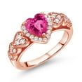 thumbnail image 1 of Gem Stone King 18K Rose Gold Plated Silver Pink Mystic Topaz and White Moissanite Halo Ring for Women | 1.13 Cttw | Heart Shape 6MM | Gemstone November Birthstone | Size 7, 1 of 6