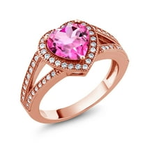 Gem Stone King 18K Rose Gold Plated Silver Ring Heart Shape Mystic Topaz and Moissanite (2.69 Cttw) (Size 9)