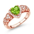 thumbnail image 1 of Gem Stone King 18K Rose Gold Plated Silver Green Peridot and White Moissanite Halo Ring for Women | 0.95 Cttw | Heart Shape 6MM | Gemstone August Birthstone | Size 7, 1 of 6