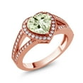 thumbnail image 1 of Gem Stone King 18K Rose Gold Plated Silver Ring Heart Shape Prasiolite and Moissanite (2.04 Cttw) (Size 8), 1 of 4