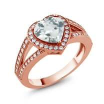 Gem Stone King 18K Rose Gold Plated Silver Ring Heart Shape Topaz and Moissanite (2.17 Cttw) (Size 5)