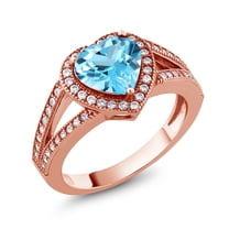 Gem Stone King 18K Rose Gold Plated Silver Ring Heart Shape Topaz and Moissanite (2.59 Cttw) (Size 9)