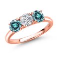 thumbnail image 1 of Gem Stone King 18K Rose Gold Plated Silver Lab Grown Diamond and Blue Moissanite Engagement Ring for Women | 1.50 Cttw | Round 5MM | Gemstone April Birthstone | Size 8, 1 of 6